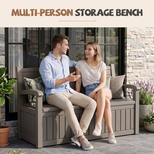 EFU Outdoor Bench Storage Deck Box, 100 Gallon Waterproof Wicker - Image 2