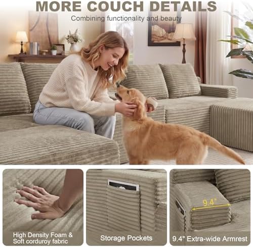 GNIXUU 140.6" Camel Boneless Cloud Sectional Couches - Image 6