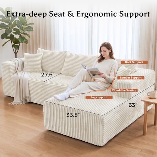92.5" L-Shaped Boneless Modular Sectional Sofa, Cloud Couch - Image 5