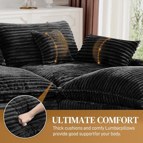 145" Cloud Couch Oversized U Shaped Jet Black Sectional Couches - Image 6