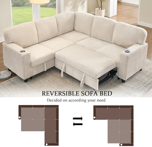 L-Shaped Sectional Couch with Storage and Pull Out Bed, Convertible Sofa Bed - Image 6