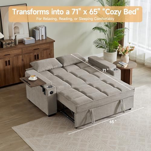 oaaktu 65'' Convertible Sleeper Sofa Bed, Extra Thick Cushion Polka dot Velvet - Image 3