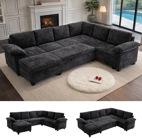 108''Modular Sectional Sleeper Sofa, L Shape Pull Out Sofa Bed by HOMYEDAMIC