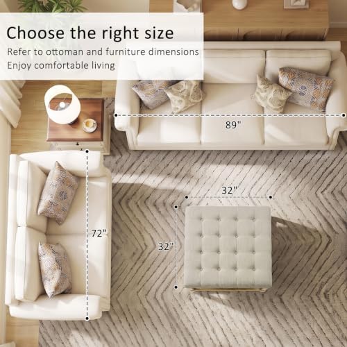 Befurtori Ottoman with Storage Bench, Linen Ottoman Coffee Table Gray Linen - Image 2