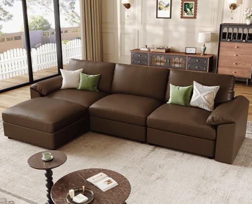EASE MOOSE Leather Sectional Couch, Modular Sectional Sofa, Deep Brown by EASEMOOSE