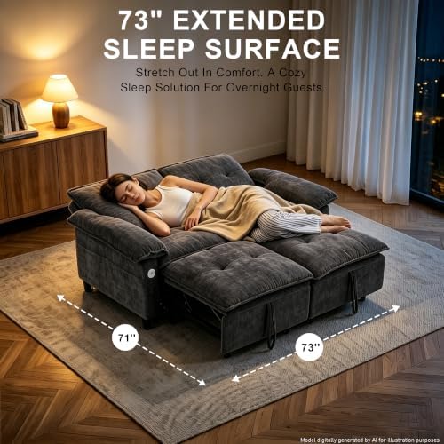 73" Sleeper Sofa Bed Full, Pre-Assembled Velvet Pull Out Sofa - Image 6
