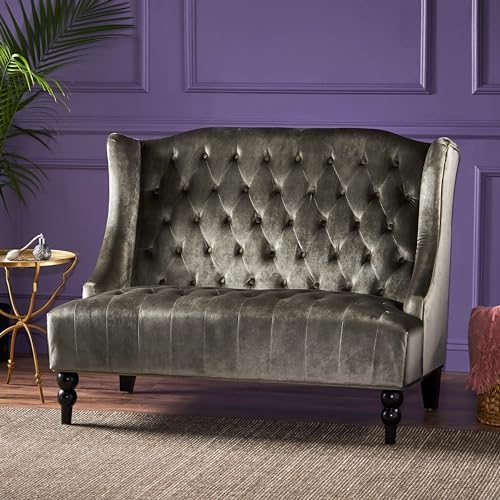 Modern Tufted Velvet Wingback Loveseat, Tufted Velvet 2 Seat Couch Sofas by Merax