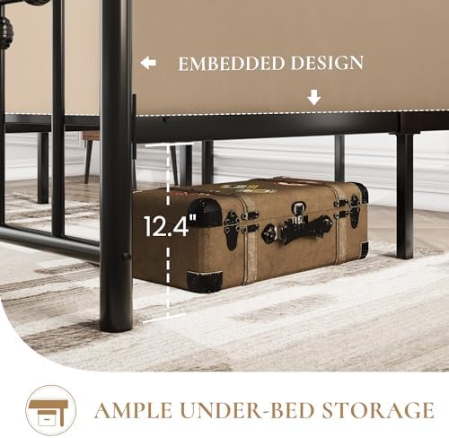 SHA CERLIN 14" Queen Size Metal Platform Bed Frame/Victorian Headboard and - Image 5