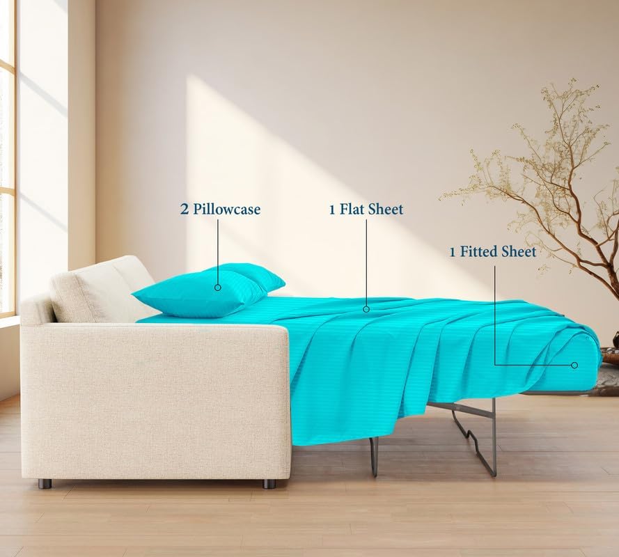 800 Series 100% Egyptian Cotton Sleeper Sofa Bed Sheet Set Stripe Full Size - Image 3