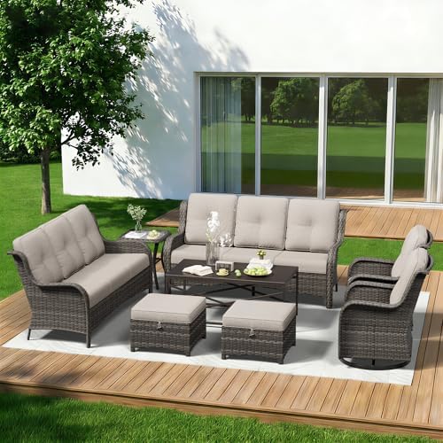 8 Piece Outdoor Wicker Patio Furniture Set, Outdoor Swivel Rocker Patio Chairs by Gardenbee