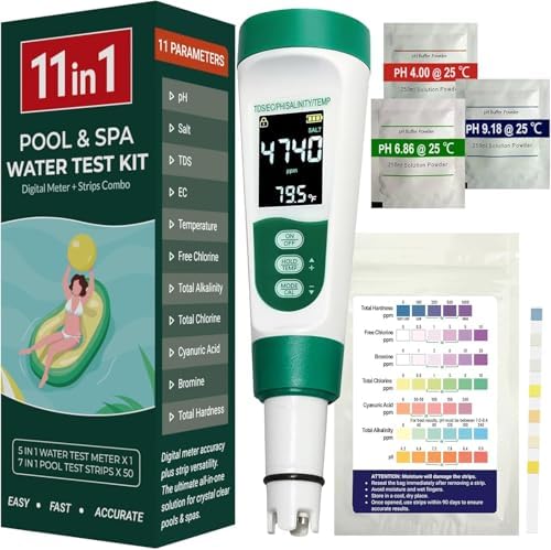 11-in-1 Digital Pool Water Tester Kit Including 5-in-1 Salt Tester by AKSBTEC