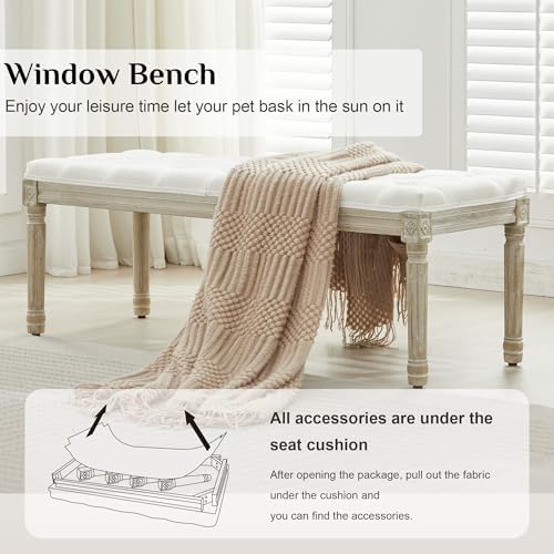LOULENS 57.7" Linen End of Bed Bench King Size, Upholstered Bench - Image 3