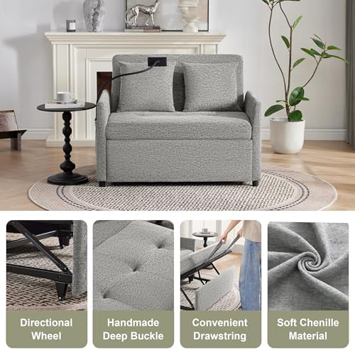 Loveseat Sleeper Sofa Convertible Sofa Bed, Pull out couch, Light Grey - Image 6