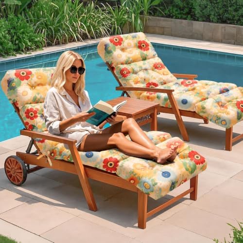 Outdoor Lounge Chair Cushions Set of 4 Waterproof 75.1 x 22.8 x 4.7" Daisy - Image 2