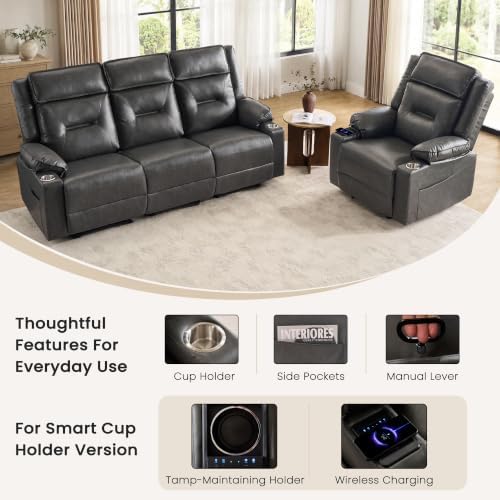 3-Piece Recliner Sofa Set, 2 Single Chairs & 3-Seater Reclining Couch - Image 4