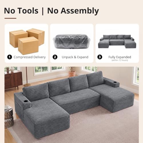 Skepphlay 133" U Shaped Couch, Boneless Sectional Couches - Image 7