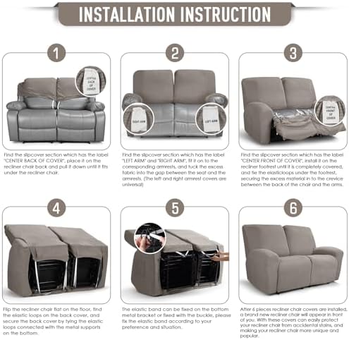 TAOCOCO Oversized Stretch Loveseat Recliner Covers 6 Piece, Pale Brown - Image 6