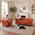 Chesterfield Sofa & Chair Set, Faux Leather Couch Set by EYBCTHOME