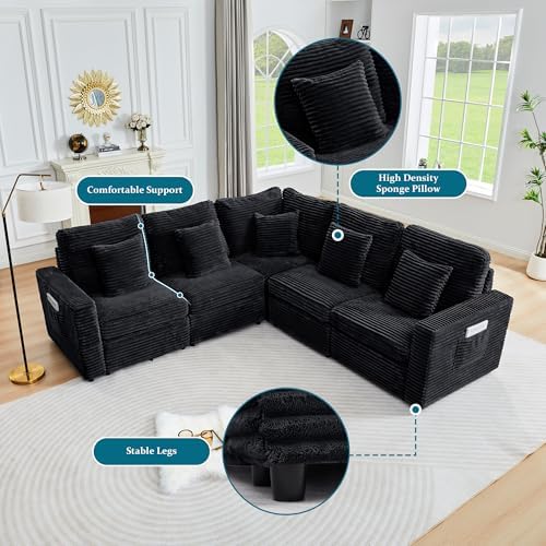 ORRD Oversized Corner Modular Sectional Sofa, L Shape Plush Corduroy Fluffy - Image 3