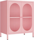 Small 2 Transpanrent Door Metal Storage Side Buffet Cabinet by Fumedo