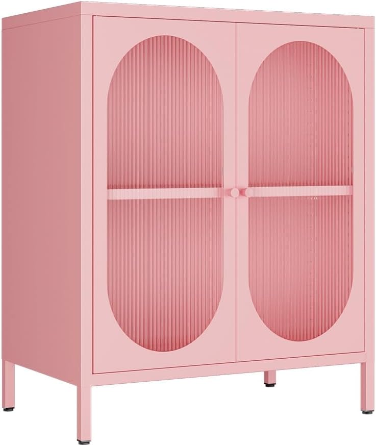 Small 2 Transpanrent Door Metal Storage Side Buffet Cabinet by Fumedo