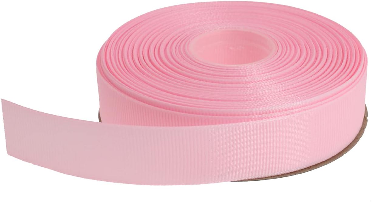 Solid Grosgrain Ribbon 25 Yard Each Roll 100% Polyester Woven Edge (1", Pink)