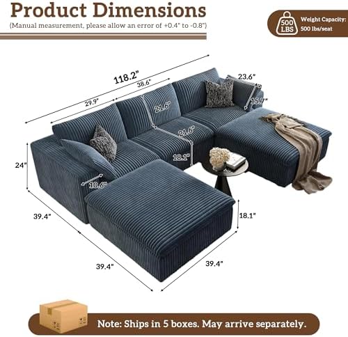 118" Cloud Couch Modular Sectional Sofa, Boneless U-Shaped Deep Seat Couch - Image 2