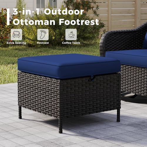 2 Pieces Patio All-Weather Wicker Ottomans - Image 4