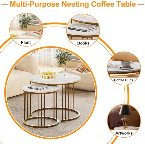Garden 4 you Coffee Table Faux Marble Nesting Table - Image 7