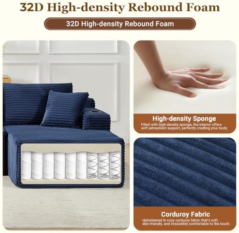 126 inch Boneless Couch, U-Shaped Modular Sectional Sleeper Sofa - Image 3