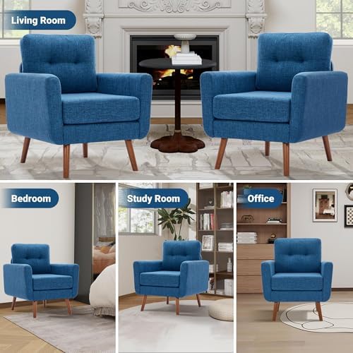 Tbfit Linen Fabric Single Sofa, Accent Chair, Mid Century Modern Armchair - Image 6
