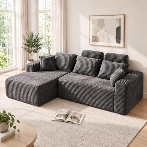 96" Boneless Couch, High Back Support L Shaped Oversized Living Room Sofa by Amsleekey