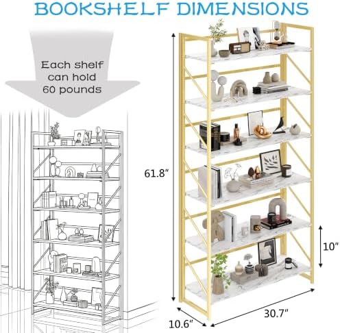 JSB 6 Tier No Assembly Folding Bookshelf, 30.7" Wide Foldable Storage Bookcase - Image 3