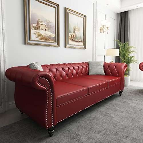 ORRD Chesterfield Sofa Leather, Modern PU Tufted Couch 3 Seater - Image 3