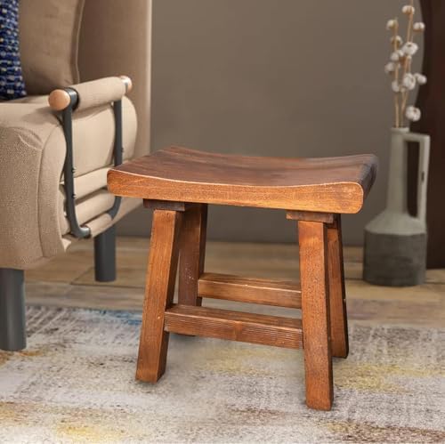 Rustic Solid Wood Bench 19.5"x14"x18"H Entryway Stool Living Room Natural - Image 4