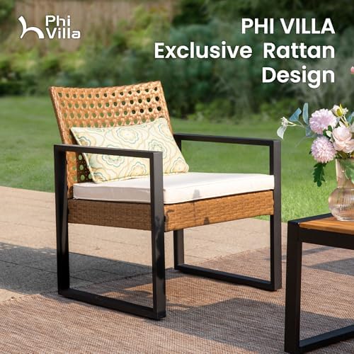PHI VILLA 4 Piece Brown Wicker Patio Furniture Set - Image 5