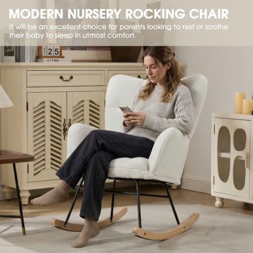 Nursery Rocking Chair, Teddy Upholstered Glider Chair - Image 3