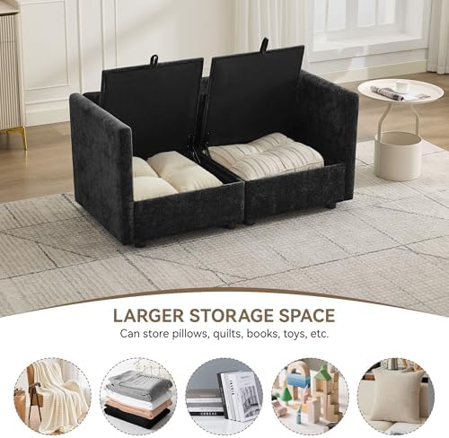 55" Modular Loveseat Sofa with Storage, Upholstered Cloud Sofa Small Love Seat - Image 3