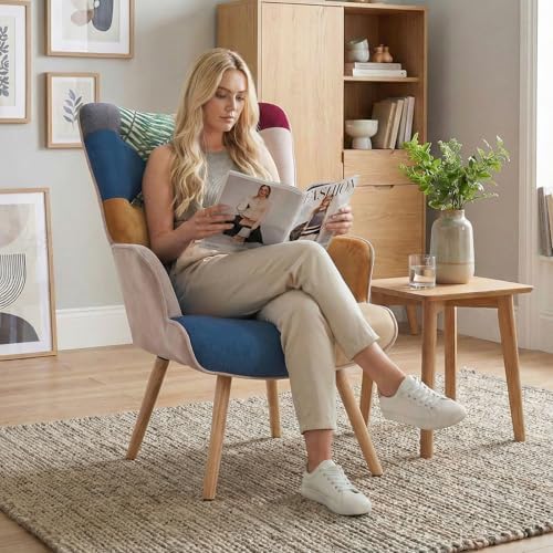 Joysoul Living Room Accent Chair, Modern High Back Armchair, Boho Patchwork - Image 6