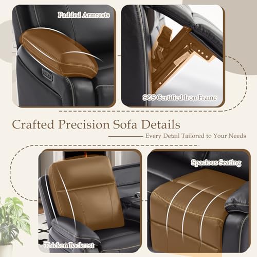 Power Reclining Sofa with Fold Down Table, Breathable Leather Electric - Image 6
