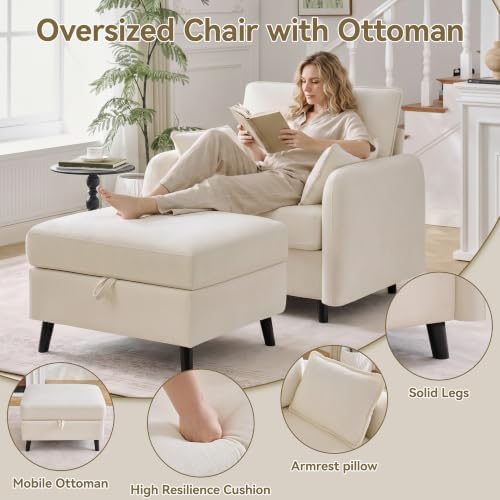 41" Accent Chair with Ottoman, Storage Reading Chair - Image 5