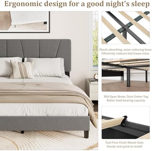 Queen Size Upholstered Platform Bed Frame - Image 5