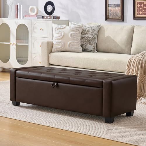 Huatean Home 48" Ottoman with Storage, Dark Brown Storage Ottoman Bench by huateanhome