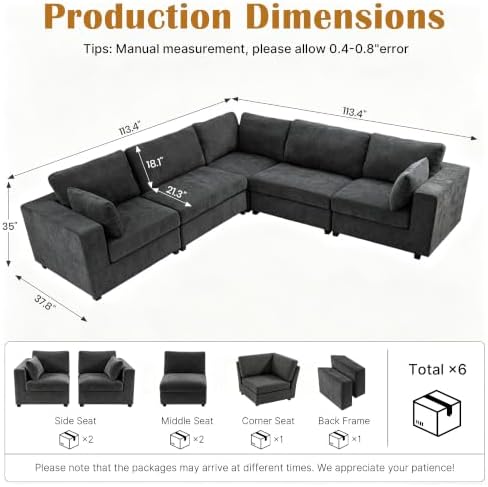 Oversized Modular Sectional Sofa, Dark Grey - Image 2