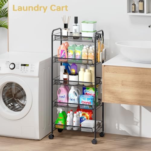 TOOLF 5 Tier Rolling Cart, Metal Utility Storage Cart - Image 2
