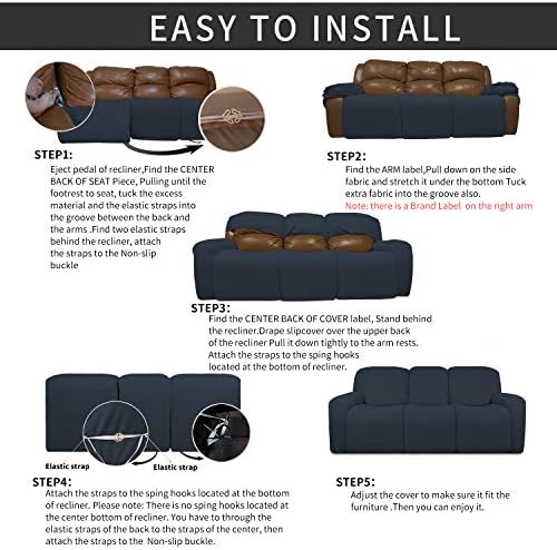 Easy-Going 8 Pieces Recliner Couch Stretch Sofa Slipcover Dark Blue - Image 4