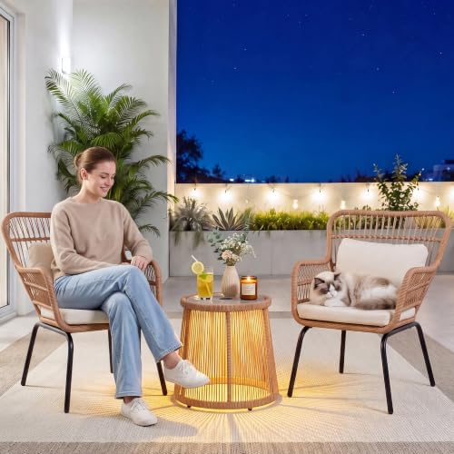 3 Piece Outdoor Wicker Furniture Bistro Set, Rattan Chairs Conversation Sets by HOMEZILLIONS