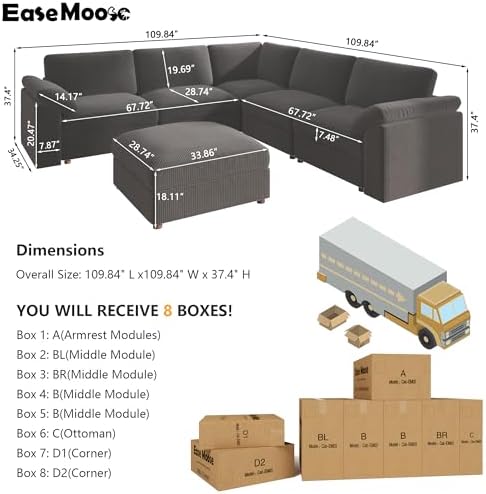 EASE MOOSE U Shape Sectional Sofa, Oversized Deep Seat Modular Couch - Image 2
