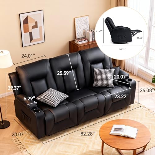 COMHOMA Living Room Furniture Set, Faux Leather Manual Recliner Sofa Sets - Image 2