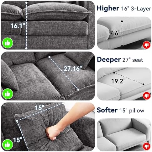 Loveseat Sofa Couch 2 Piece Set, Small Compact 50" Love Seat 27" Deep Cloud - Image 4